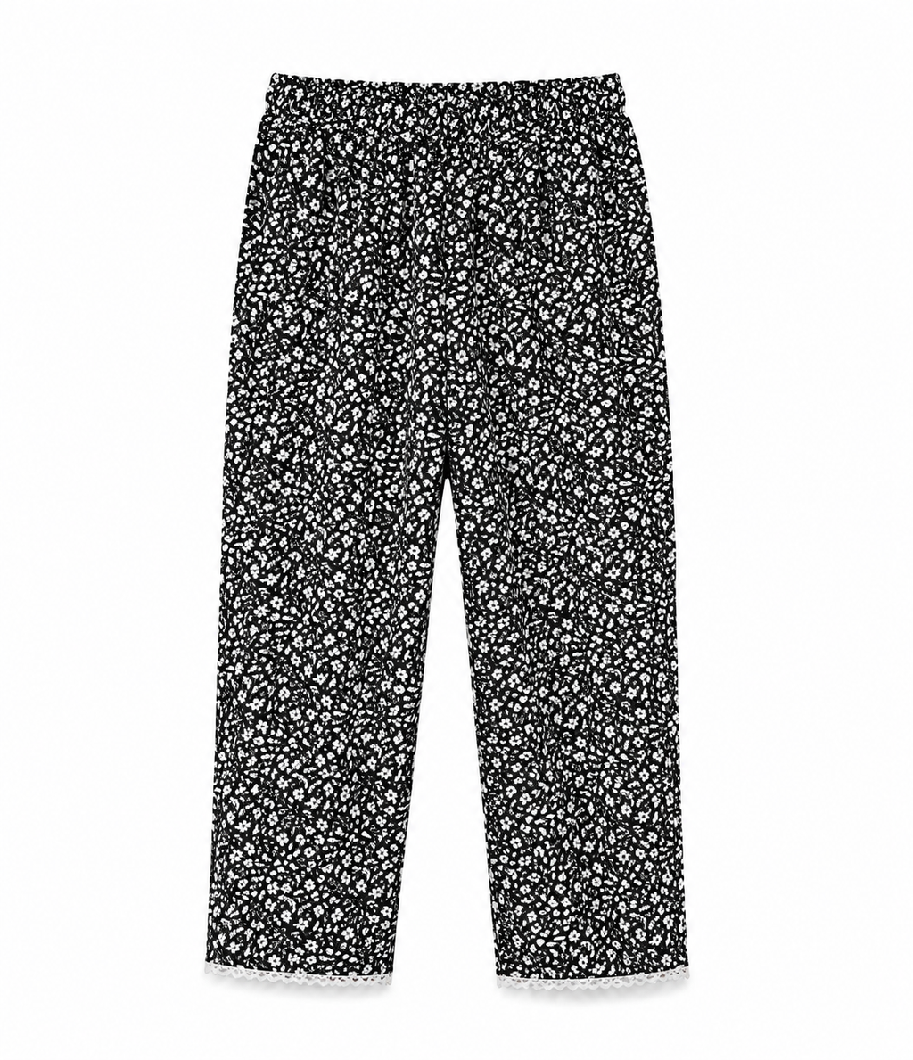 Reekaz Girls Black & White Floral Printed Cotton Kurta & Trouser Co-Ord Set