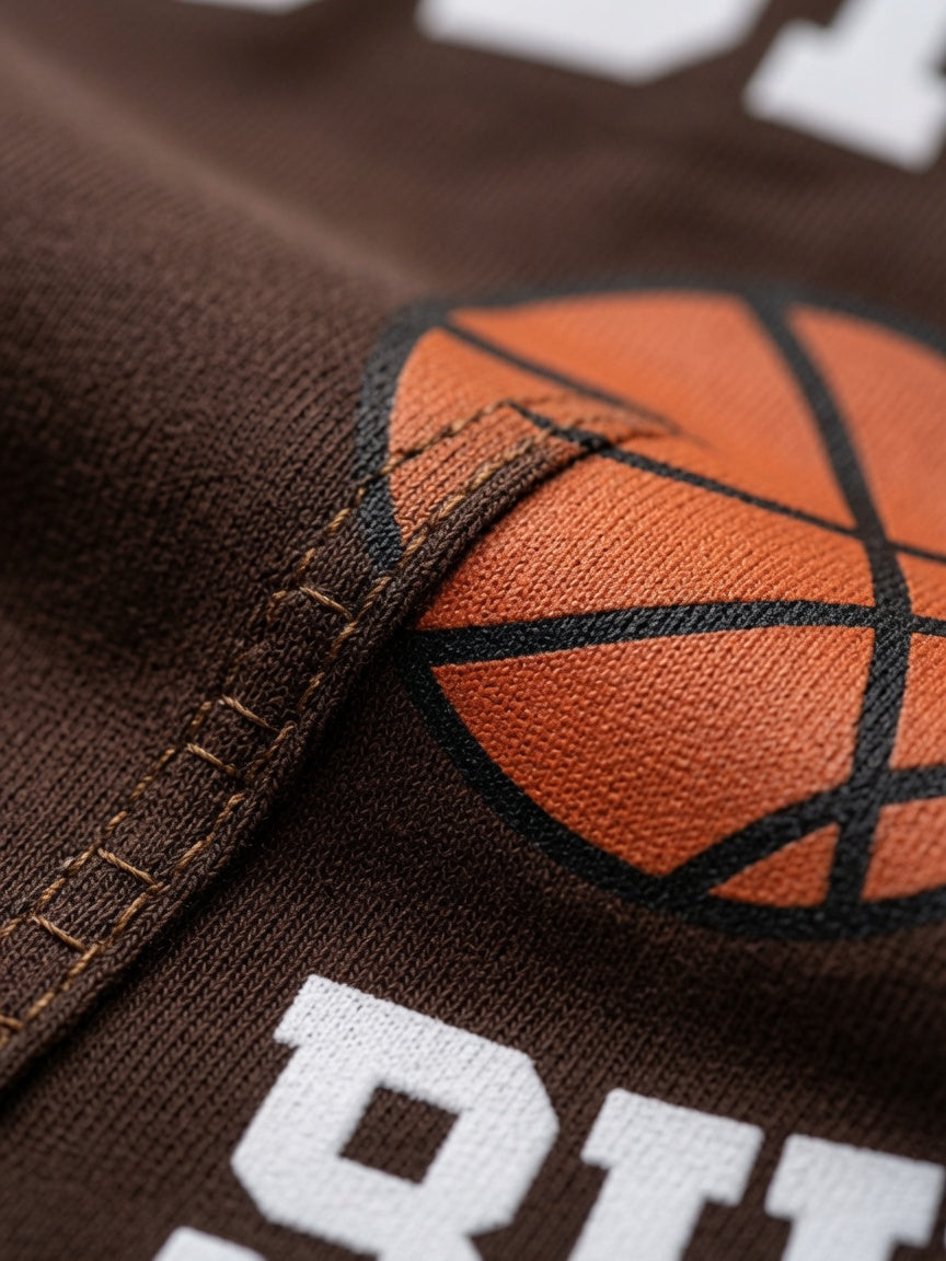 Kids Dark Brown Long Sleeve Basketball T-Shirt - OLBNCLUB Sports Graphic | 1-12 Years