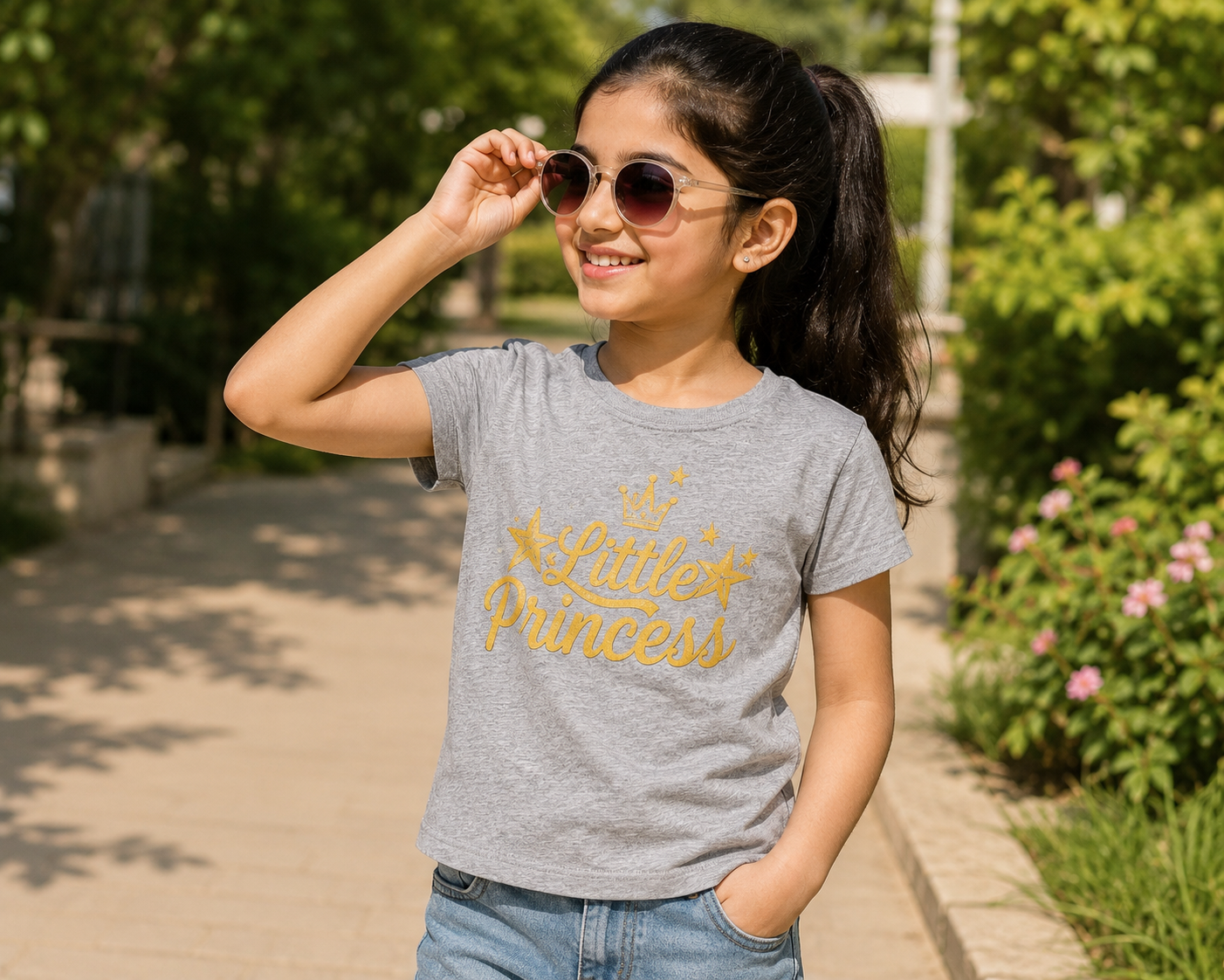 Little Princess Girls Graphic T-Shirt - Grey | Soft Cotton Short Sleeve Tee