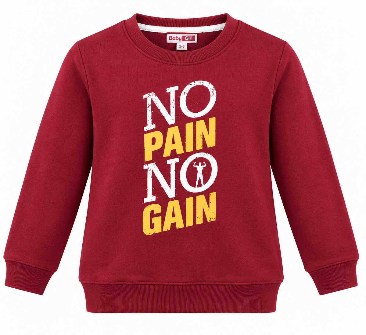 Boys Burgundy No Pain No Gain Full Sleeve Winter Sweatshirt