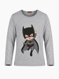Reekaz Girls Grey Full Sleeve T-Shirt with Superhero Cartoon Print | Soft Cotton Kids Tee