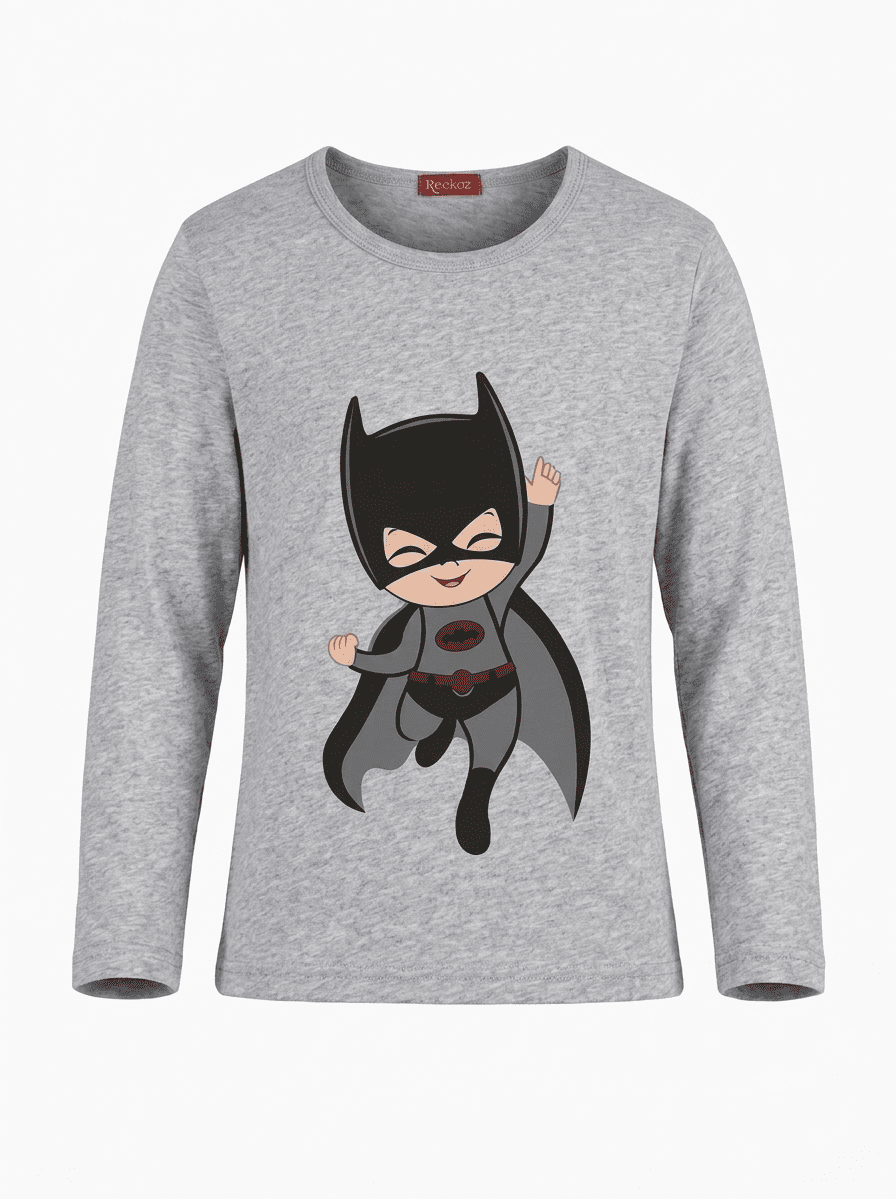 Reekaz Girls Grey Full Sleeve T-Shirt with Superhero Cartoon Print | Soft Cotton Kids Tee