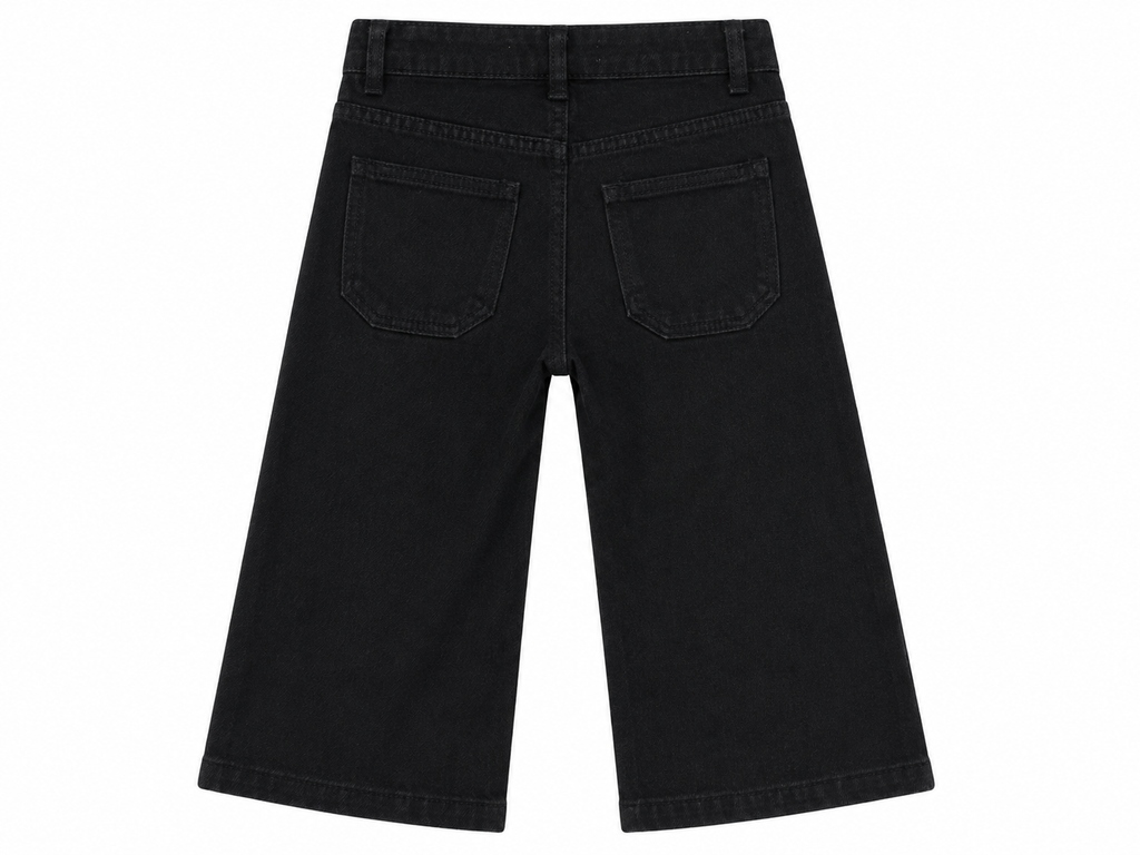 Reekaz Girls Black Embroidered Bow Wide Leg Denim Jeans | Soft Stretch Casual Pants | Ages 1–12 Years