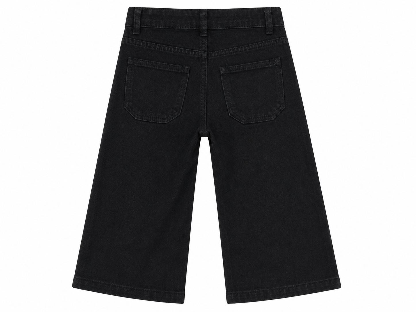 Reekaz Girls Black Embroidered Bow Wide Leg Denim Jeans | Soft Stretch Casual Pants | Ages 1–12 Years