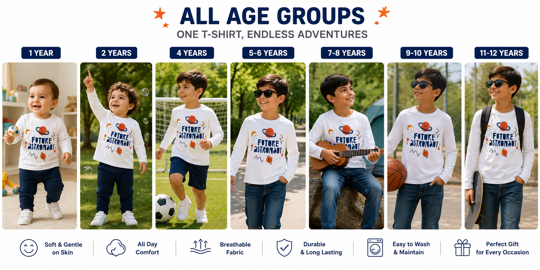 Boys Future Astronaut White Full Sleeve T-Shirt | Soft Cotton Graphic Tee | Reekaz