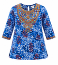 Reekaz Girls Embroidered Printed Kurta – Blue Multicolor Ethnic Cotton Kurti | 3-4 to 14 Years