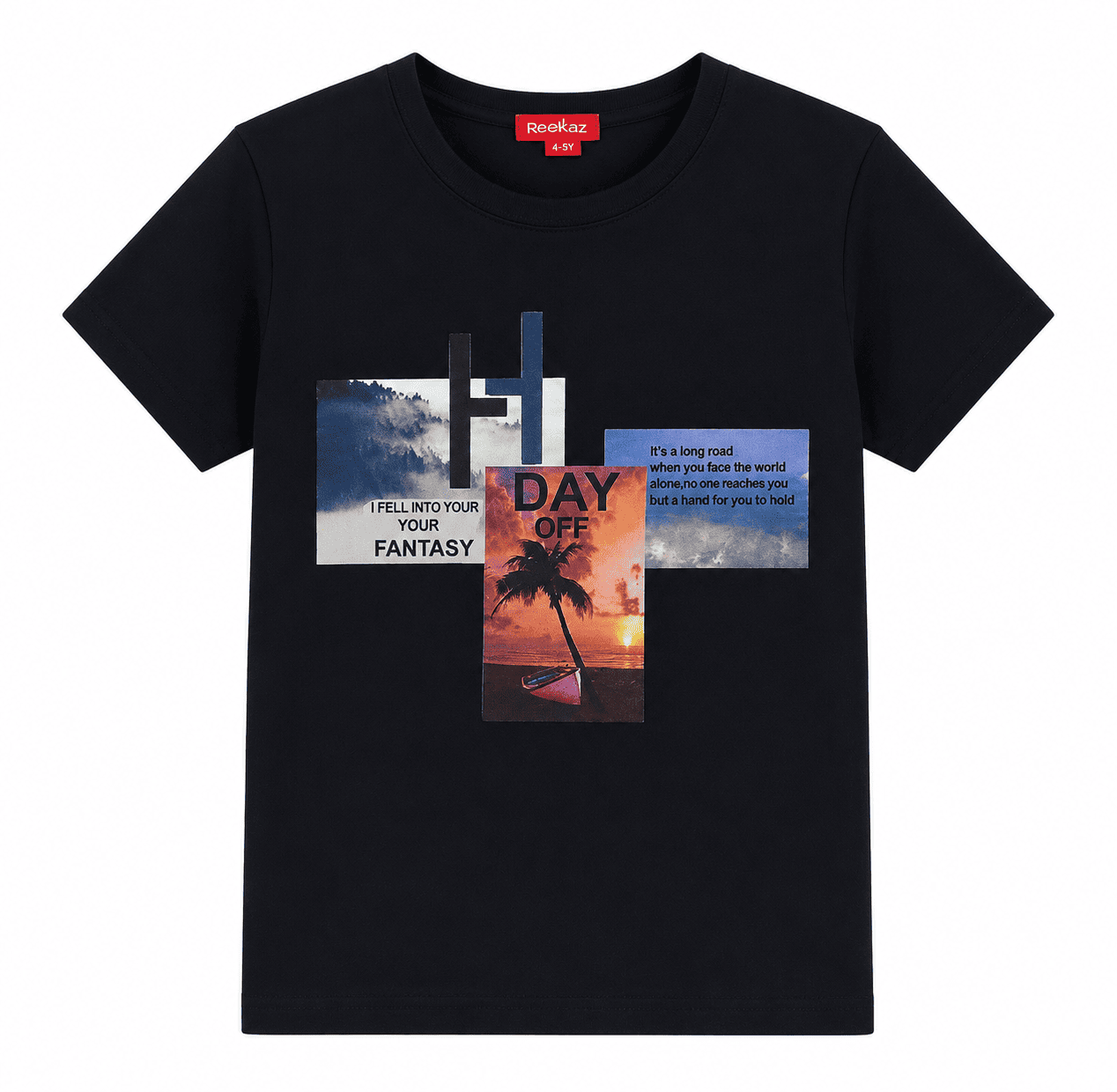 Reekaz Girls "Day Off Fantasy" Graphic T-Shirt – Soft Cotton Crew Neck Casual Tee – Black