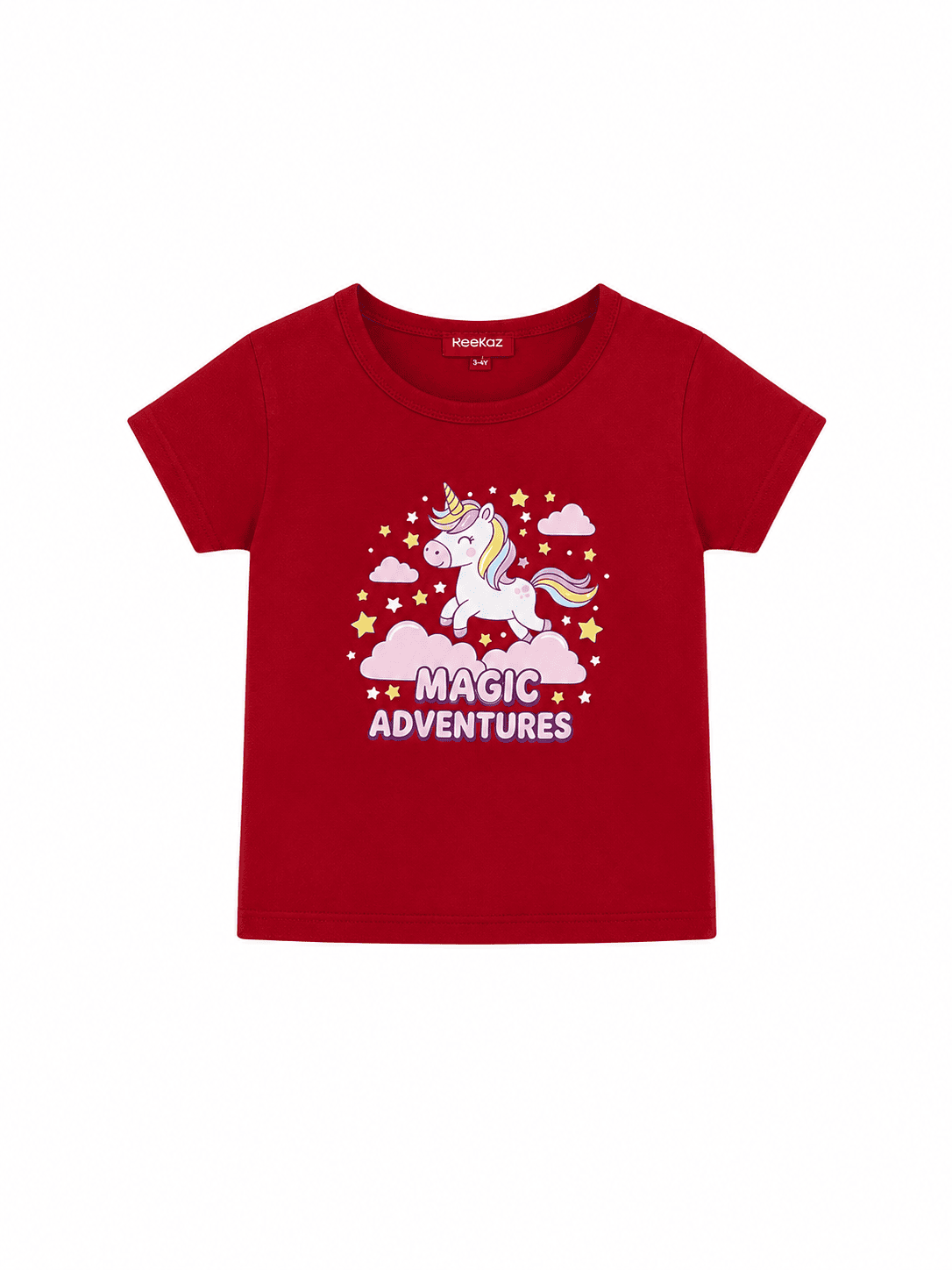 Magic Adventures Unicorn Girls Red Cotton T-Shirt | Soft Kids Tee | Reekaz