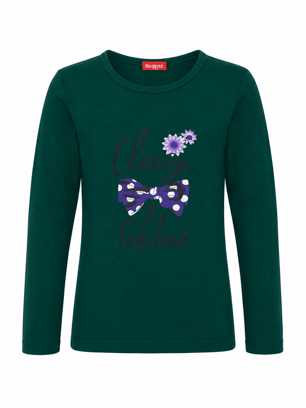 Reekaz Girls Dark Green Full Sleeve T-Shirt – Classy & Fabulous Graphic Cotton Tee