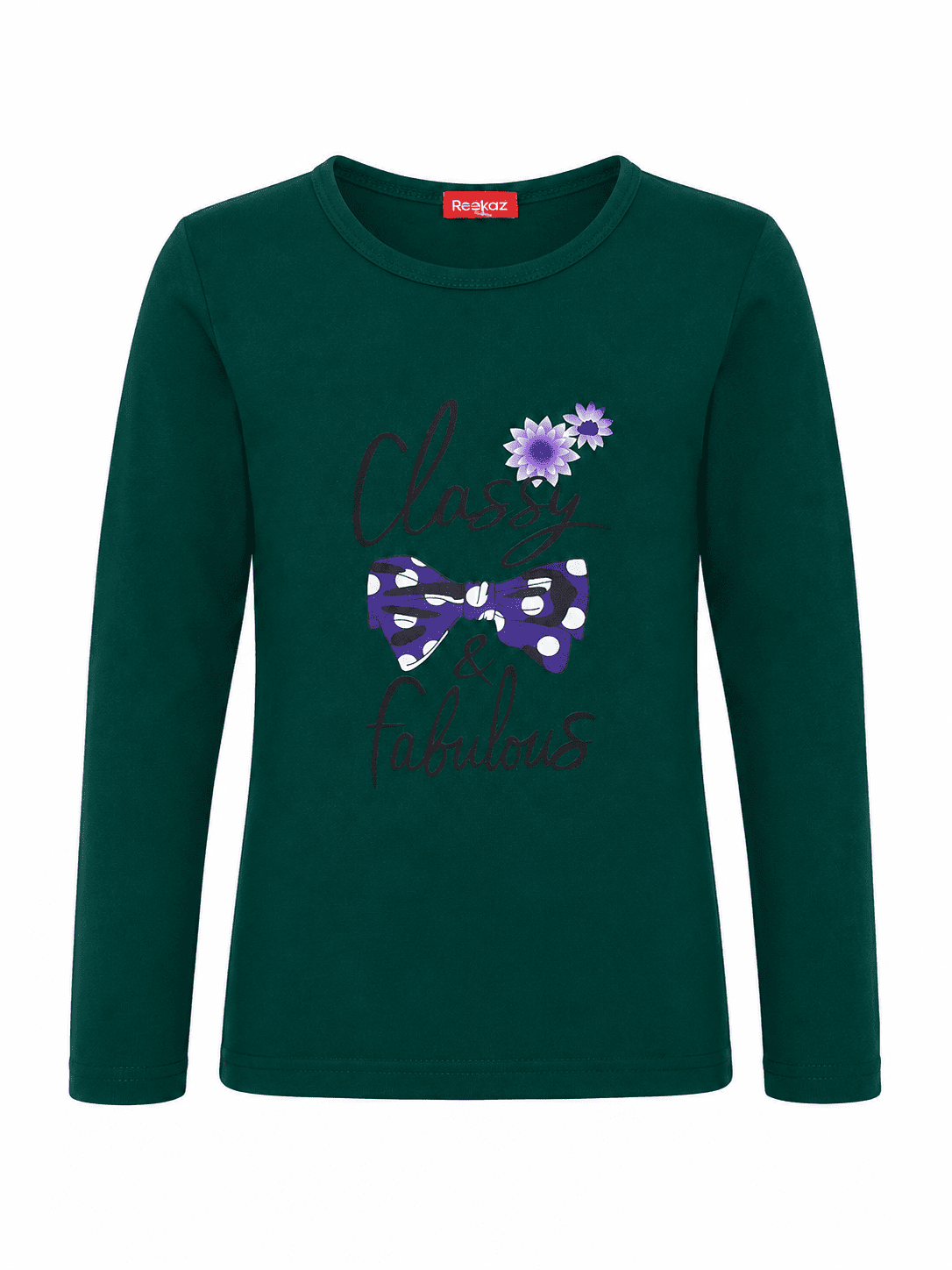 Reekaz Girls Dark Green Full Sleeve T-Shirt – Classy & Fabulous Graphic Cotton Tee