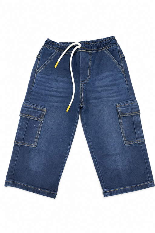Reekaz Kids Denim Cargo Shorts – Dark Blue | Premium Soft Denim