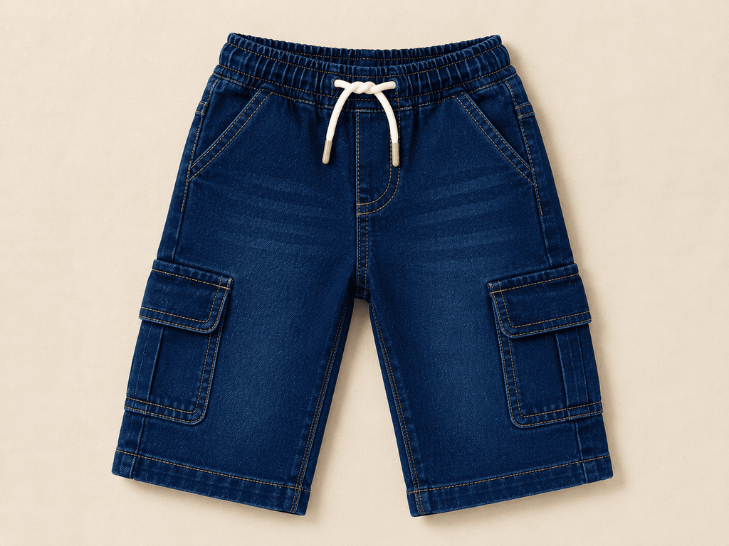 Reekaz Kids Ink Blue Cargo Nicker Shorts – Premium Denim Summer Wear for Boys