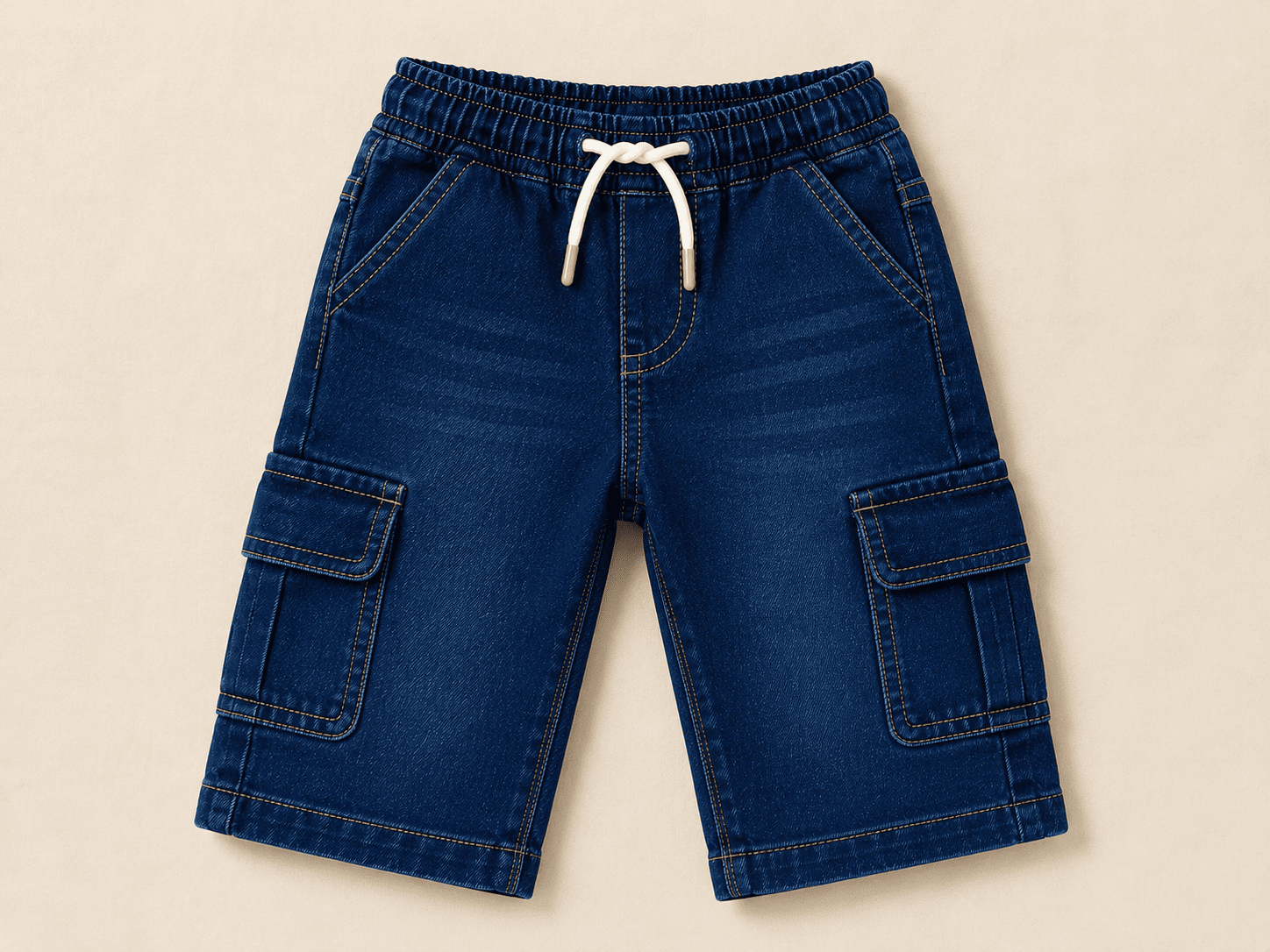 Reekaz Kids Ink Blue Cargo Nicker Shorts – Premium Denim Summer Wear for Boys