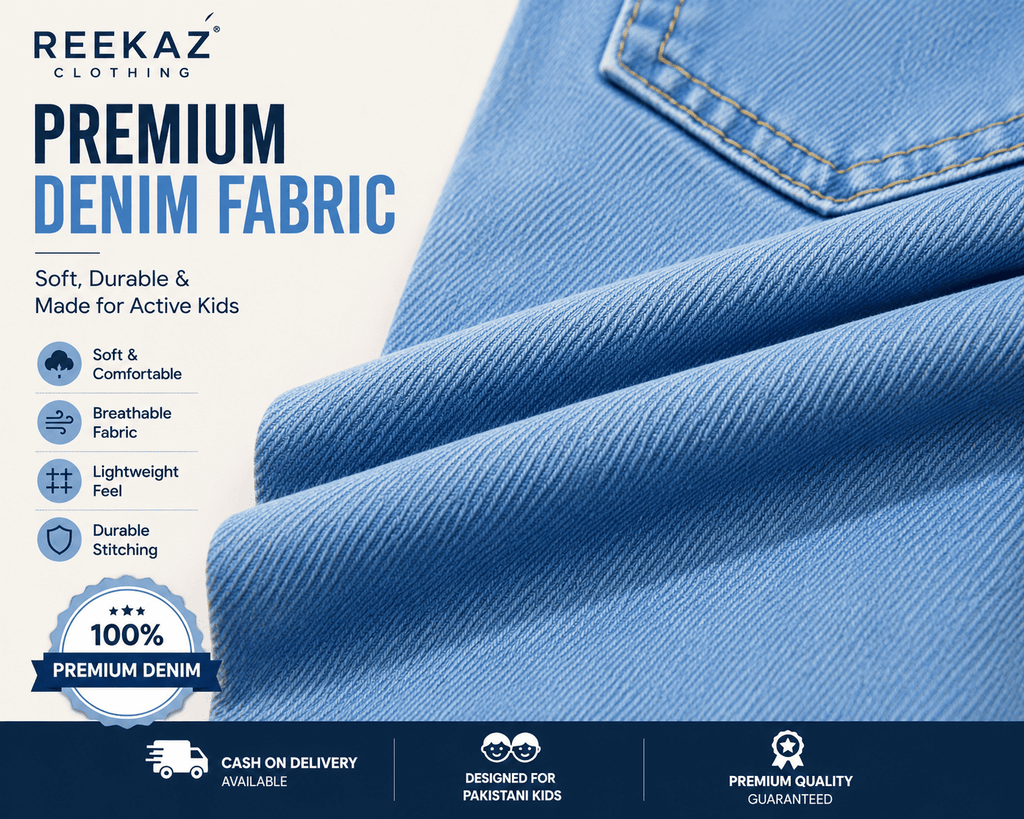 Reekaz Kids Sky Blue Denim Cargo Nicker Shorts | Soft Stretch Waistband | Ages 2-9 Years