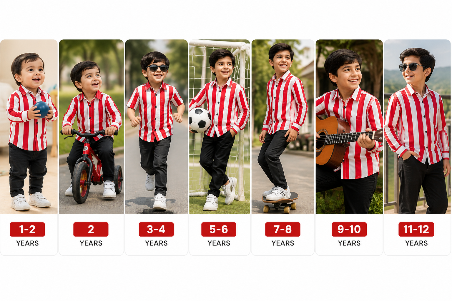 Reekaz Boys Red & White Striped Full Sleeve Button-Up Shirt | Smart Casual Cotton Shirt