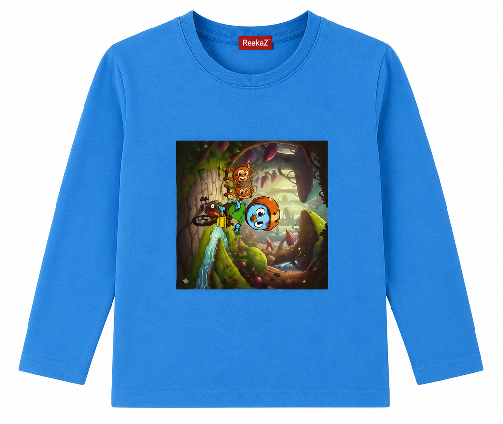 Reekaz Little Explorer Sky Blue Long Sleeve T-Shirt for Girls | Soft Cotton Graphic Tee (1–12 Years)