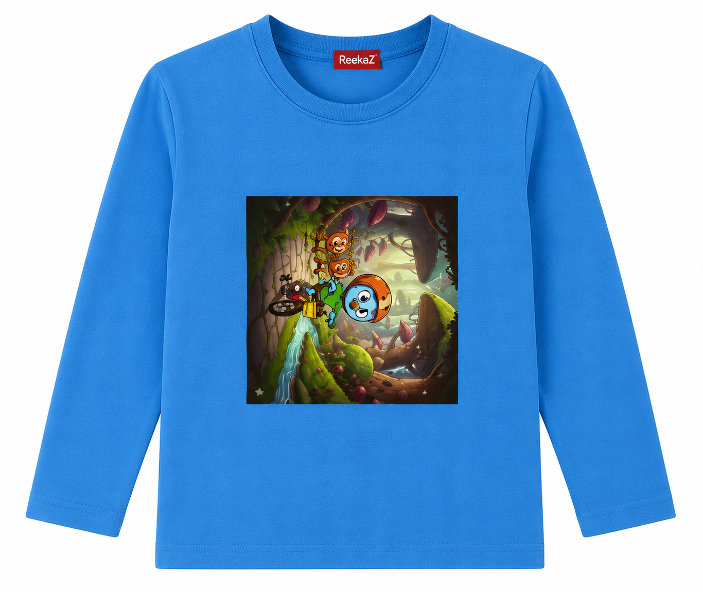 Reekaz Little Explorer Sky Blue Long Sleeve T-Shirt for Girls | Soft Cotton Graphic Tee (1–12 Years)