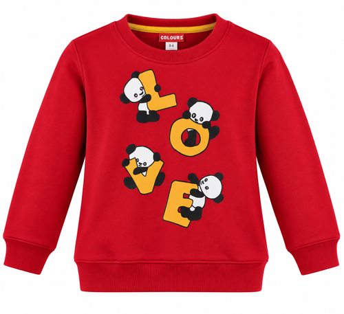 Boys Red Panda LOVE Graphic Sweatshirt | Full Sleeve Winter Sweatshirt for Kids