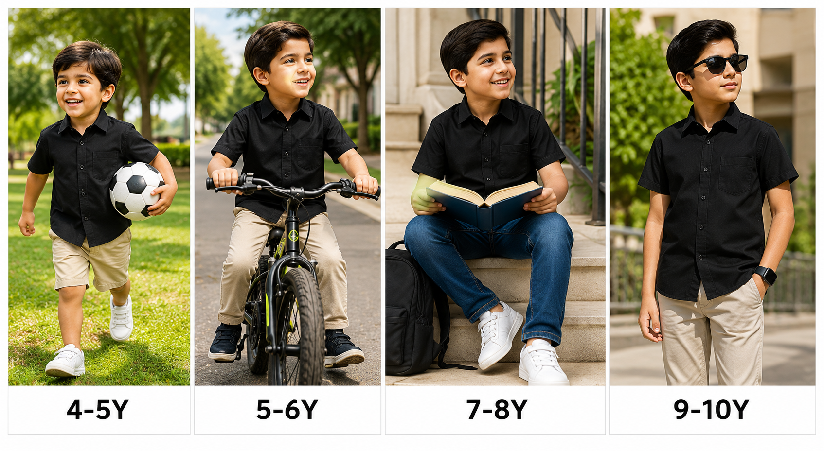 Reekaz Boys Black Short Sleeve Casual Button-Up Shirt | Smart Cotton Shirt for Kids (4–10 Years)