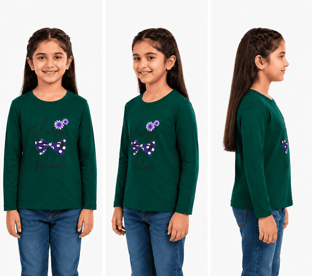 Reekaz Girls Dark Green Full Sleeve T-Shirt – Classy & Fabulous Graphic Cotton Tee