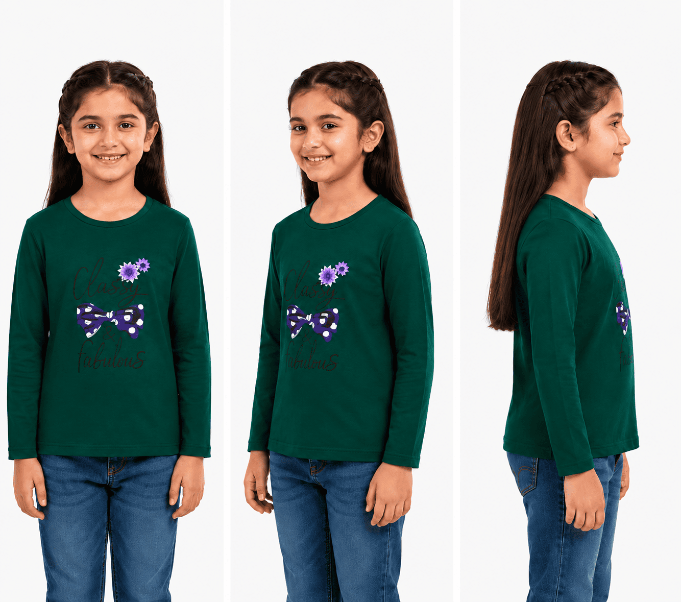 Reekaz Girls Dark Green Full Sleeve T-Shirt – Classy & Fabulous Graphic Cotton Tee