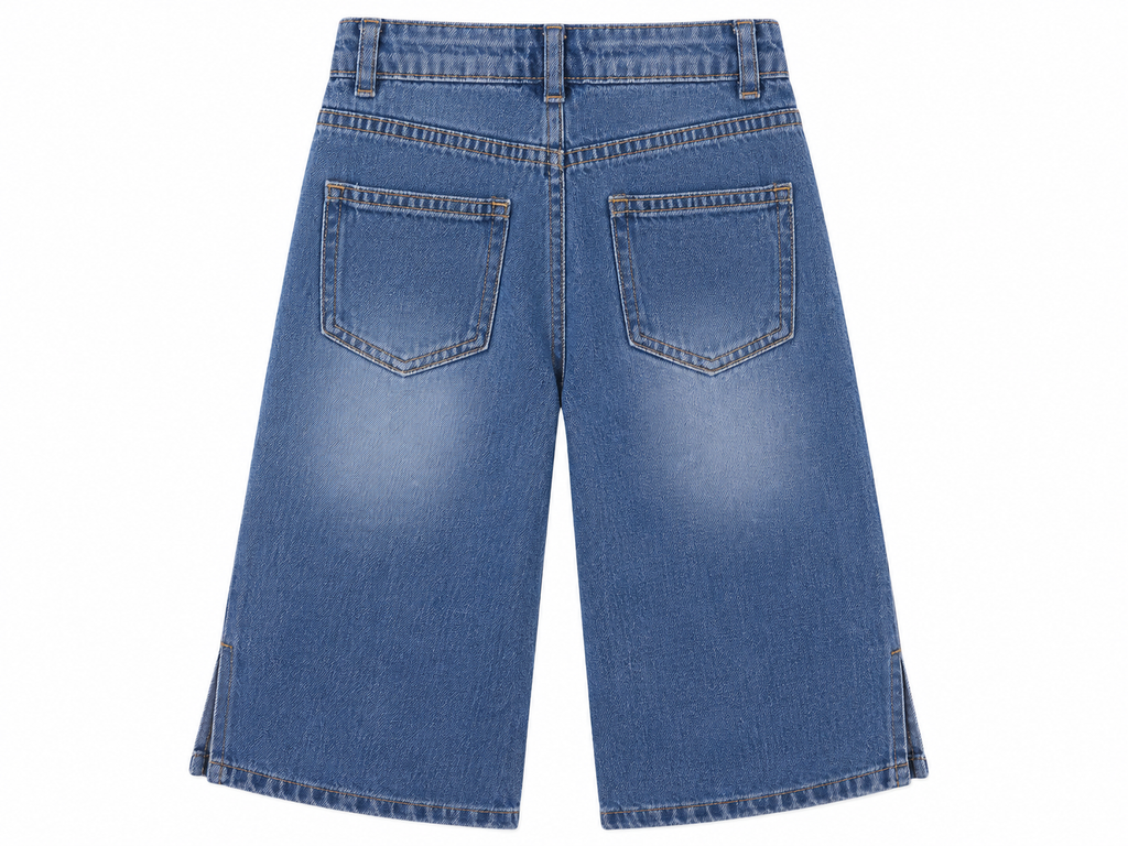 Girls Light Blue Wide Leg Denim Jeans with Distressed Star Patches | High Waist Wide Leg Pants | Ages 1-12 Years | Reekaz