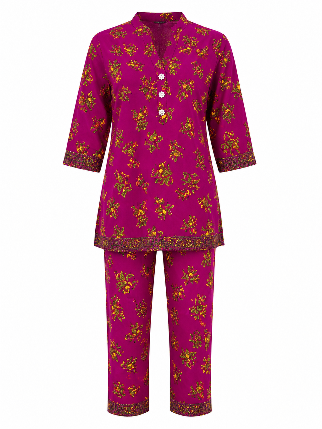 Reekaz Girls Floral Printed Co-Ord Set – Magenta | Soft & Comfortable Cotton 2-Piece Outfit