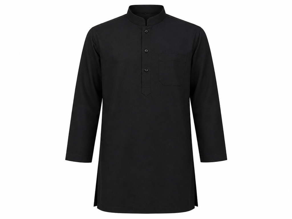 REEKAZ Boys Black Cotton Kurta | Traditional Pakistani Kurta for Kids | Eid & Casual Wear (1-6 Years)