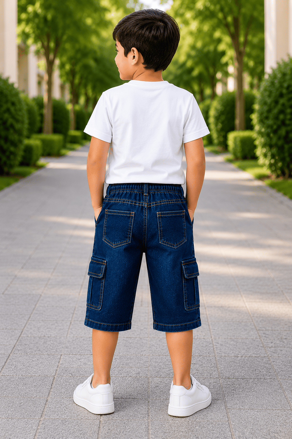 Reekaz Kids Ink Blue Cargo Nicker Shorts – Premium Denim Summer Wear for Boys