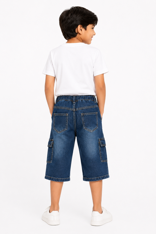Reekaz Kids Denim Cargo Shorts – Dark Blue | Premium Soft Denim