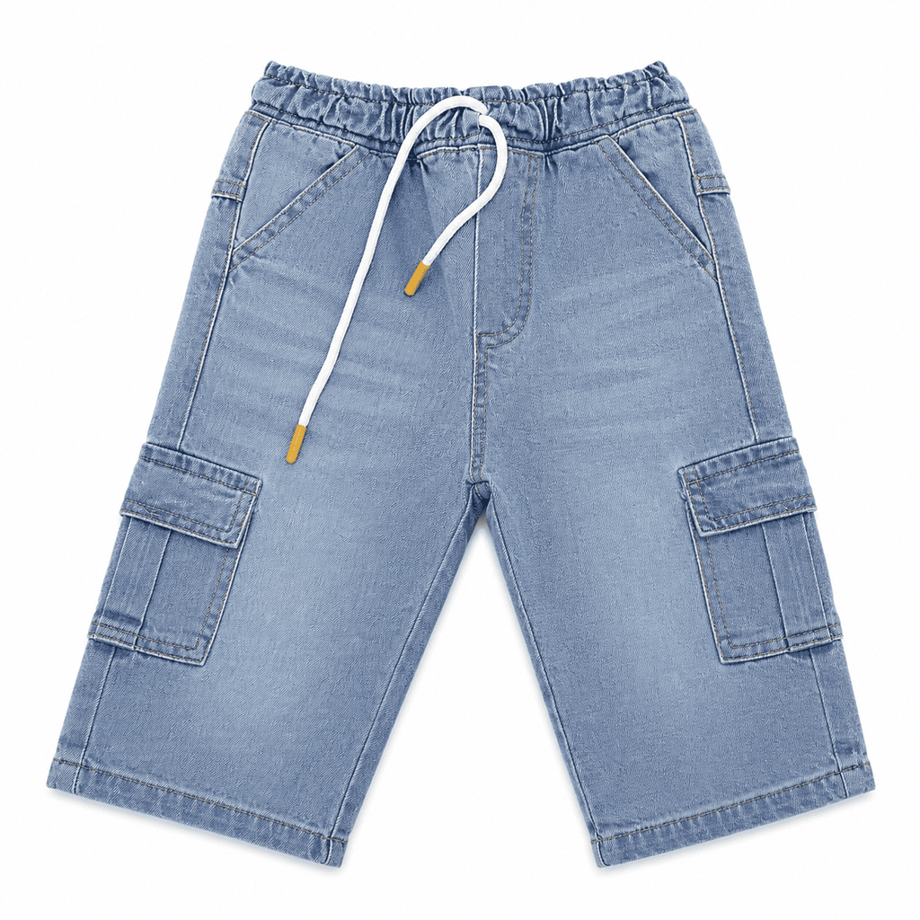 Reekaz Kids Denim Cargo Shorts – Ice Blue | Soft & Comfortable Summer Shorts for Boys