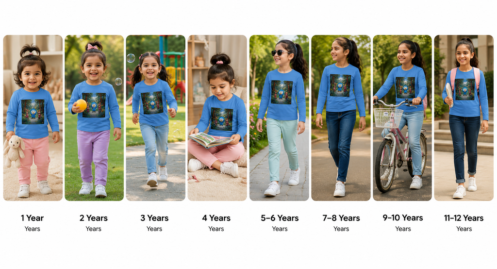 Reekaz Little Explorer Sky Blue Long Sleeve T-Shirt for Girls | Soft Cotton Graphic Tee (1–12 Years)