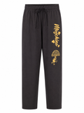 Reekaz Girls Black Graphic Cotton Trousers – Soft Elastic Waist Casual Bottoms