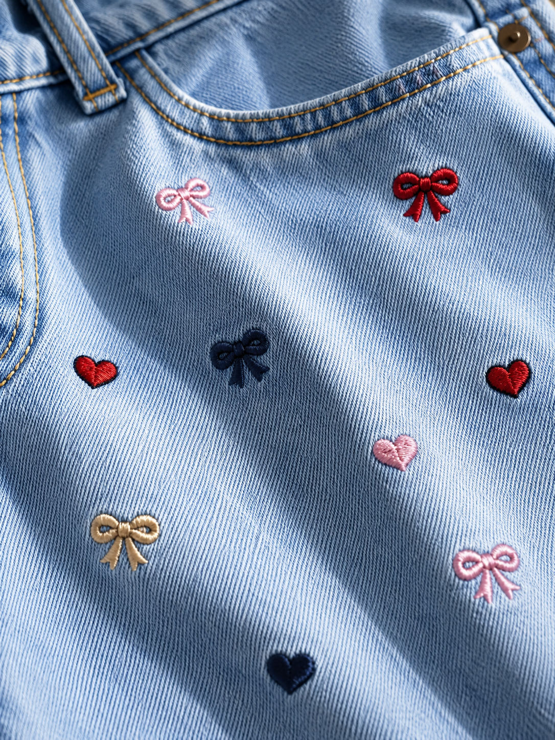 Reekaz Girls Light Blue Embroidered Wide Leg Denim Jeans | Soft Stretch Kids Pants | Ages 1–12 Years