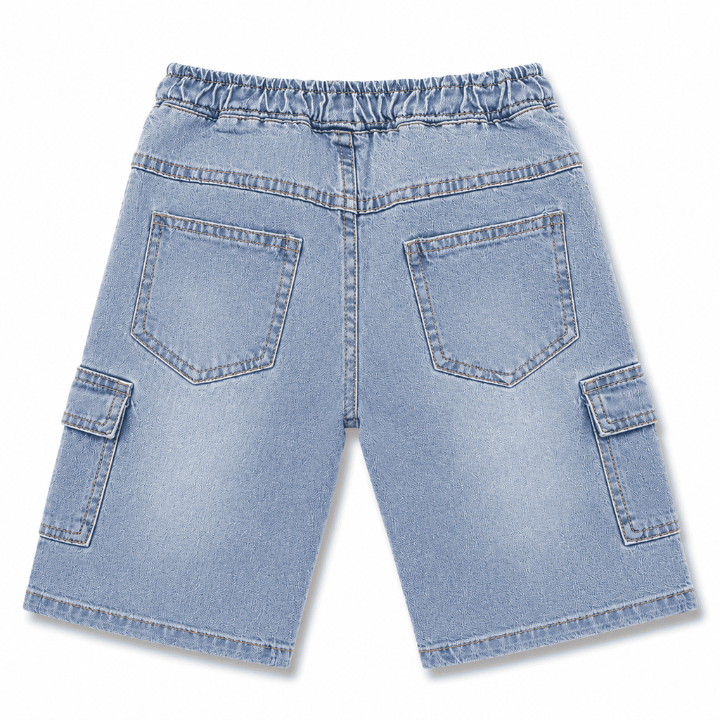 Reekaz Kids Denim Cargo Shorts – Ice Blue | Soft & Comfortable Summer Shorts for Boys