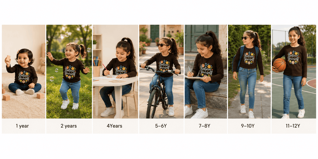 Reekaz Believe in Yourself Girls Long Sleeve T-Shirt | Brown Floral Graphic Cotton Tee