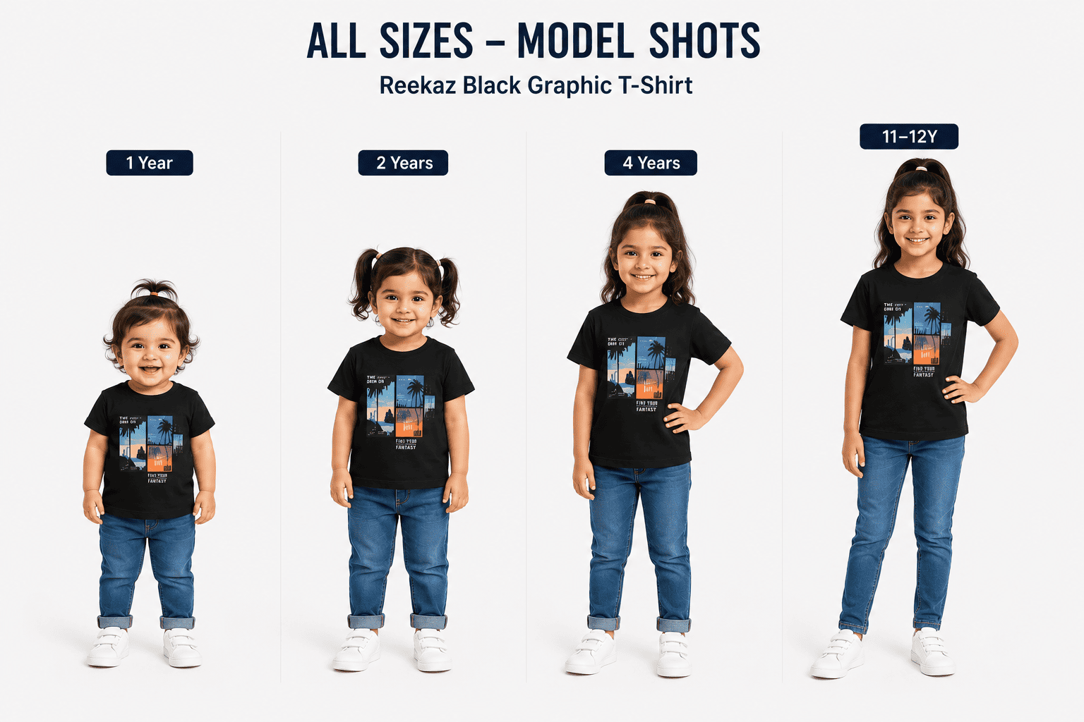 Reekaz Girls "Day Off Fantasy" Graphic T-Shirt – Soft Cotton Crew Neck Casual Tee – Black