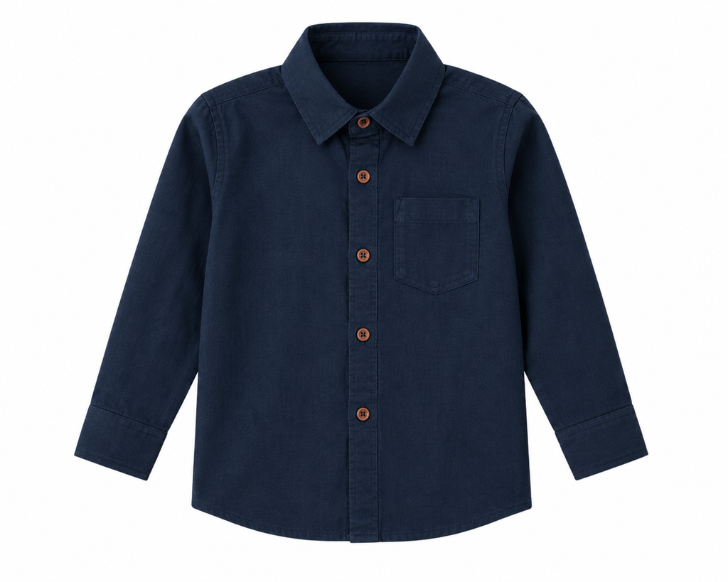 Reekaz Boys Navy Full Sleeve Button-Up Shirt | Smart Casual Cotton Shirt with Chest Pocket