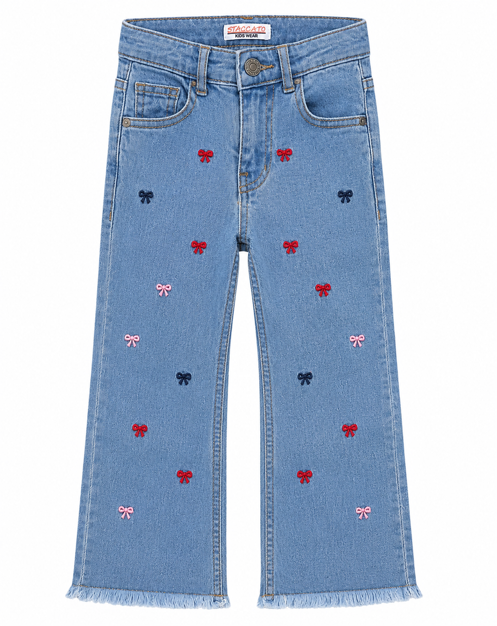 Reekaz Girls Light Blue Embroidered Wide Leg Denim Jeans | Soft Stretch Kids Pants | Ages 1–12 Years