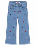 Reekaz Girls Light Blue Embroidered Wide Leg Denim Jeans | Soft Stretch Kids Pants | Ages 1–12 Years
