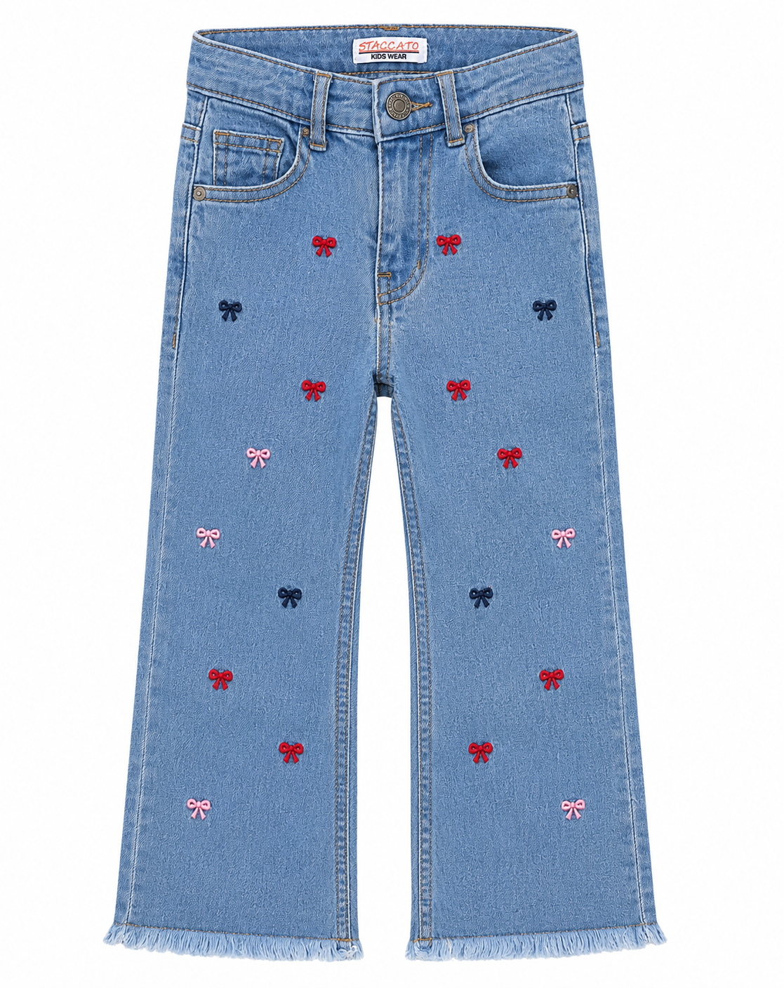 Reekaz Girls Light Blue Embroidered Wide Leg Denim Jeans | Soft Stretch Kids Pants | Ages 1–12 Years