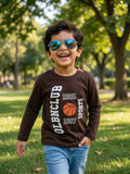 Kids Dark Brown Long Sleeve Basketball T-Shirt - OLBNCLUB Sports Graphic | 1-12 Years