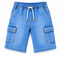 Reekaz Kids Sky Blue Denim Cargo Nicker Shorts | Soft Stretch Waistband | Ages 2-9 Years