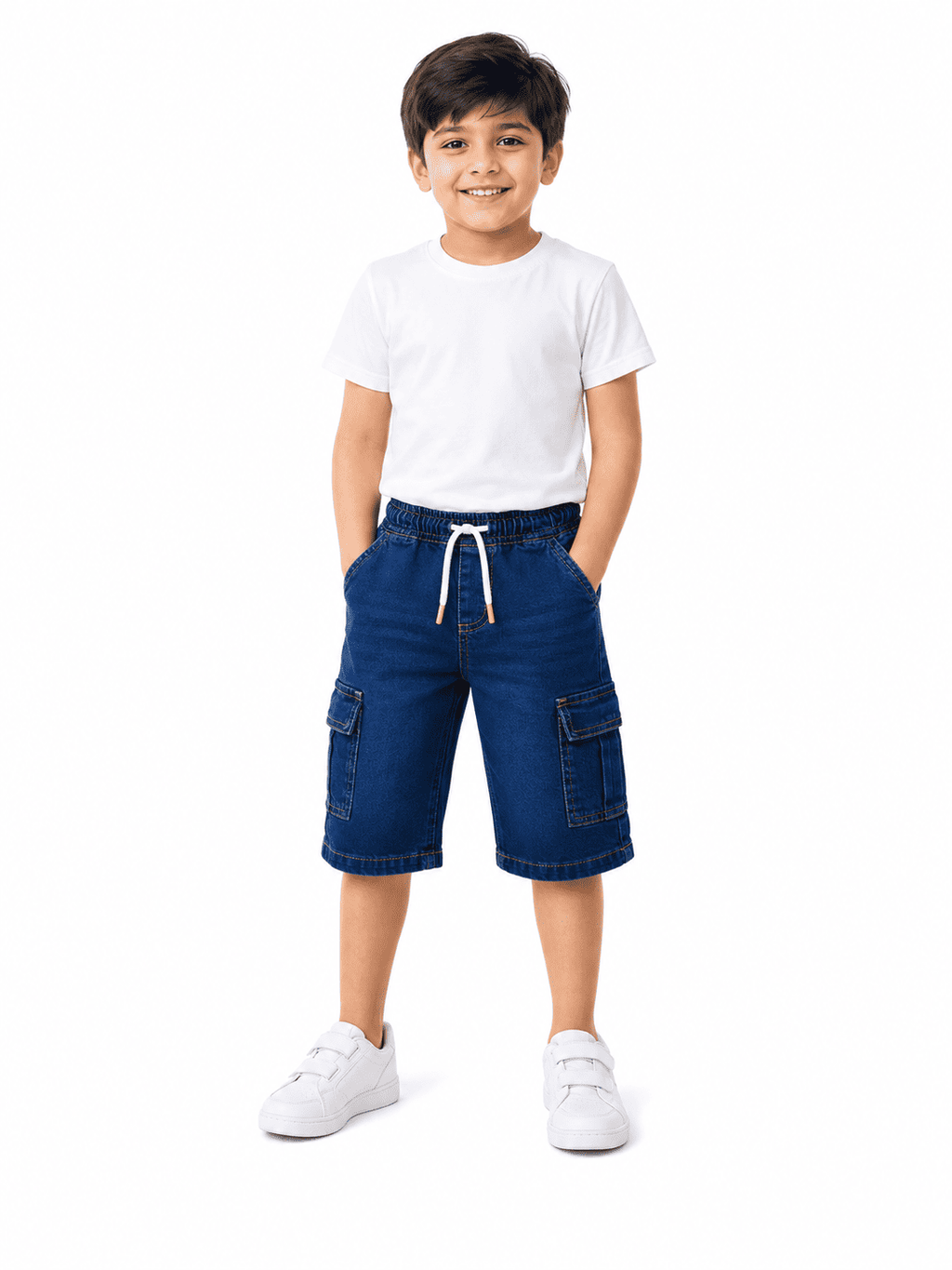 Reekaz Kids Royal Blue Denim Cargo Shorts | Soft & Comfortable Summer Shorts for Boys