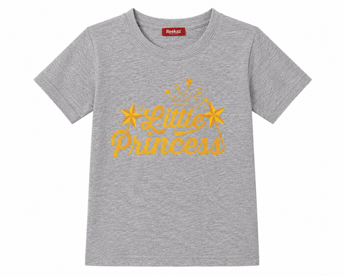 Little Princess Girls Graphic T-Shirt - Grey | Soft Cotton Short Sleeve Tee
