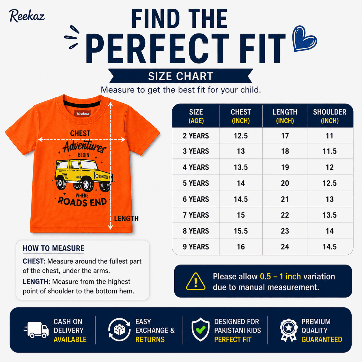Reekaz Kids Adventure T-Shirt – Orange Cotton Graphic Tee, Soft & Breathable Daily Wear