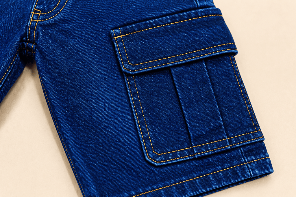 Reekaz Kids Ink Blue Cargo Nicker Shorts – Premium Denim Summer Wear for Boys
