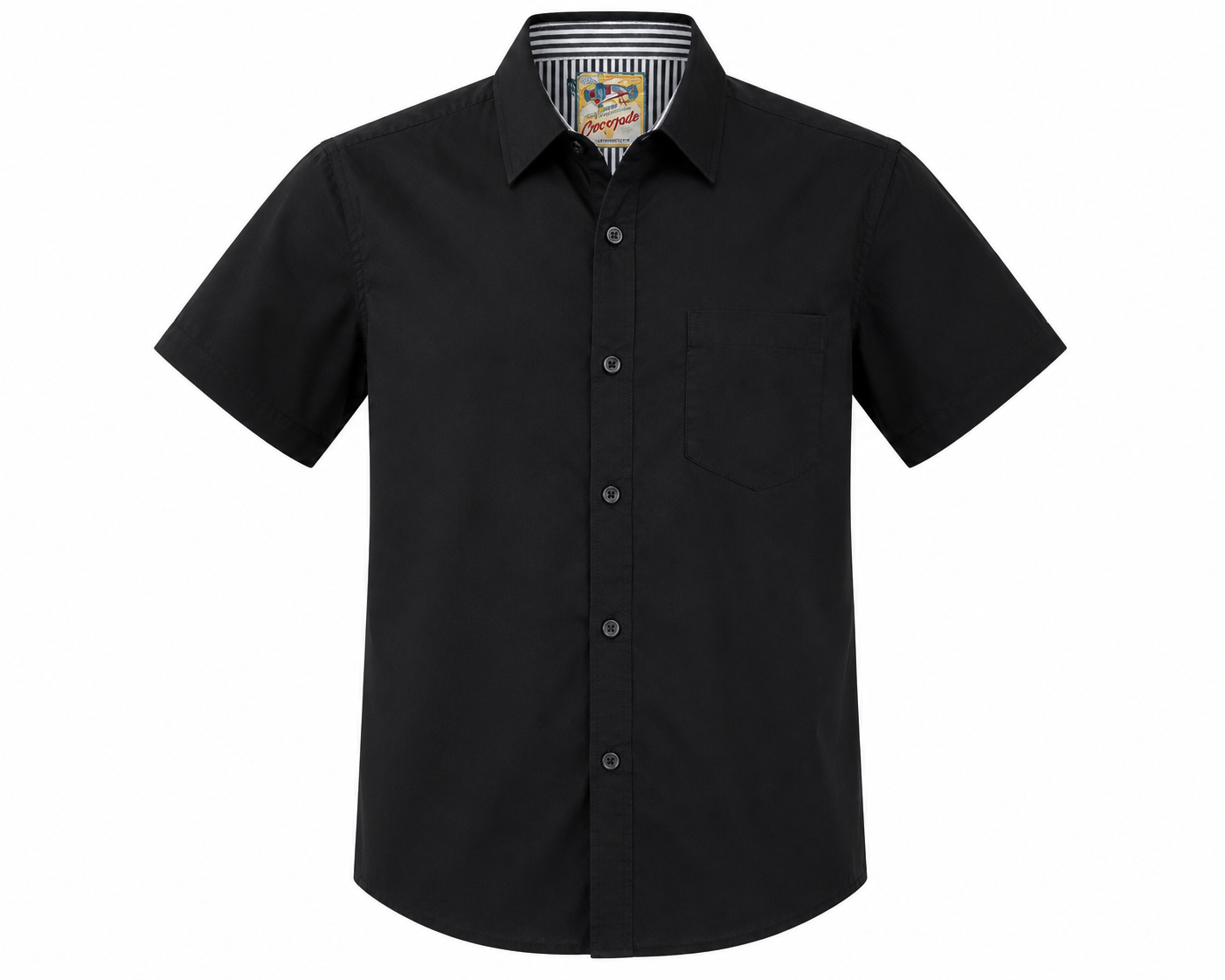 Reekaz Boys Black Short Sleeve Casual Button-Up Shirt | Smart Cotton Shirt for Kids (4–10 Years)