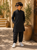 REEKAZ Boys Black Cotton Kurta | Traditional Pakistani Kurta for Kids | Eid & Casual Wear (1-6 Years)