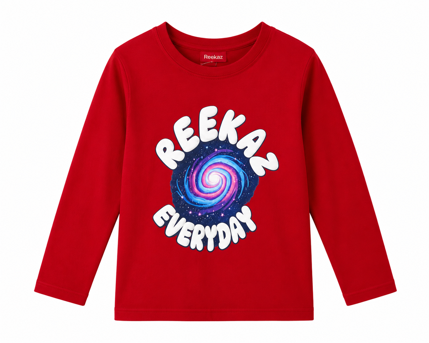 Reekaz Everyday Galaxy Girls Long Sleeve T-Shirt - Red | Graphic Cotton Tee